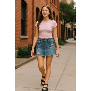 Abercrombie Fitch Womens Distressed Zip Denim Mini Skirt Blue A Line Size 2 Y2K